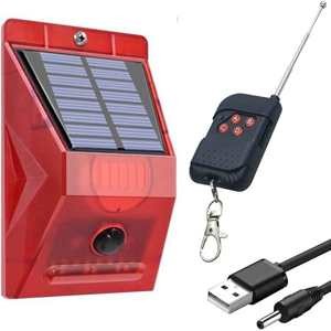 HULPPRE Solar Outdoor Motion Sensor Alarm-129db Loud Siren Lamp Noise Maker, 4 Working Modes Strobe Light with Remote,Say Goodbye to The Unwanted Explorers